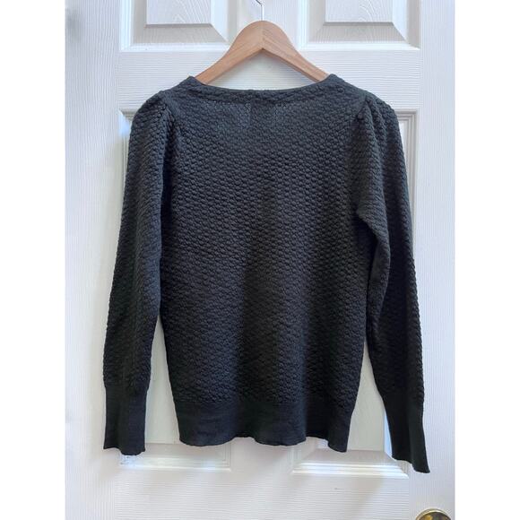 Madeleine Thompson Black Wool Blend Ruched Shoulder Long Sleeve Cardigan Small - Picture 7 of 11